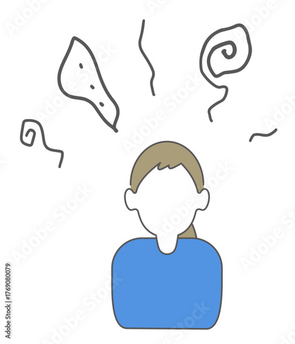 不平、不満を考えている人物、上半身のベクターイラスト