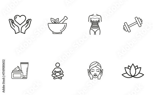 Wellness & Self-Care Essentials Icon Set | Health, Meditation, Spa, Mindfulness, Vector