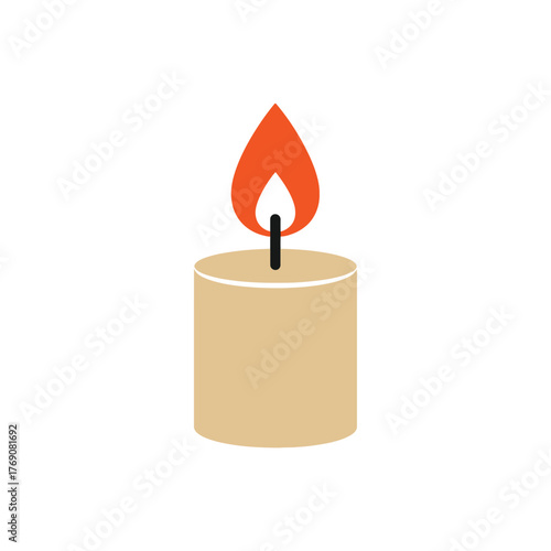 Illustration of a single lit candle with a warm orange flame against a white background, perfect for conveying concepts of light, warmth, and serenity