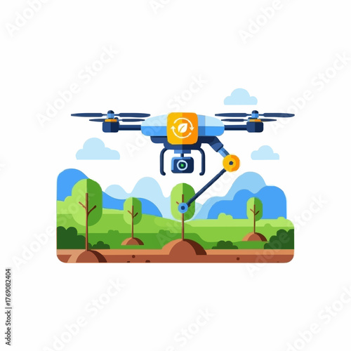  modern agricultural technology and precision farming  with a drone sprays crops in a field,