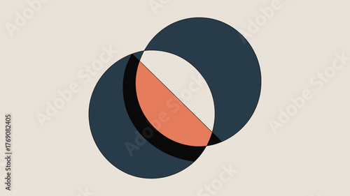 Two overlapping circles with one partially filled with coral color on a beige background
