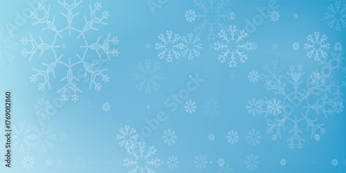 Magical heavy snow flakes backdrop. Snowstorm speck ice particles. Snowfall sky white teal blue wallpaper. Rime snowflakes february vector. Snow hurricane landscape.
