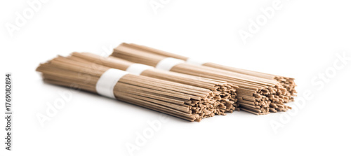 Buckwheat soba noodles isolated on white background.