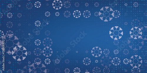 Magical heavy snow flakes backdrop. Snowstorm speck ice particles. Snowfall sky white teal blue wallpaper. Rime snowflakes february vector. Snow hurricane landscape, snowflakes on dark blue background