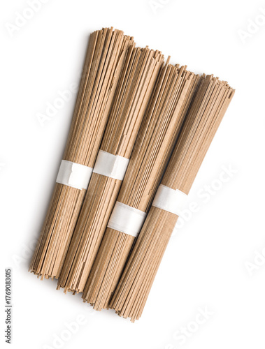 Buckwheat soba noodles isolated on white background.