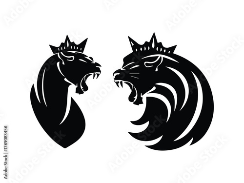 Black silhouette lion royal pair