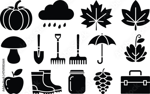 Autumn harvest and weather icons