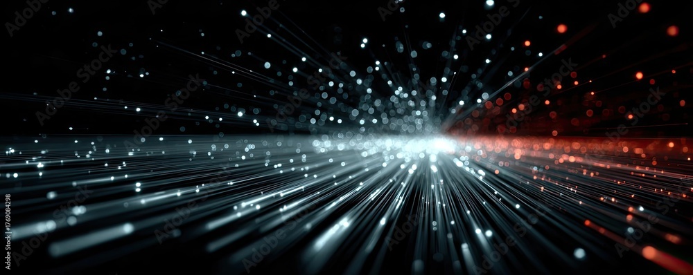 Fototapeta premium Bits of data in high speed transfer background concept. Dynamic light streaks create a futuristic visual effect.