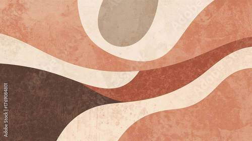 Ai generate, Mid-Century Modern Abstract Art – Geometric and Organic Shapes in Earthy Colors.