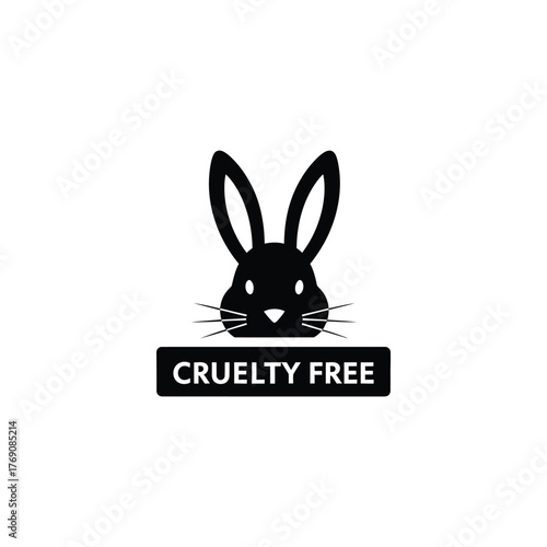 Black rabbit head with cruelty free text bunny animal