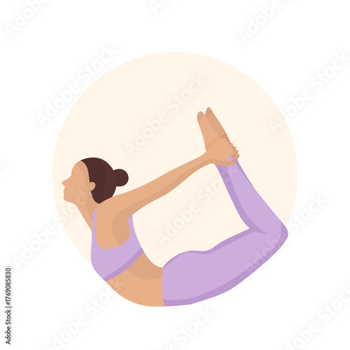 International yoga day girl practicing yoga in purple sport suit on a white background