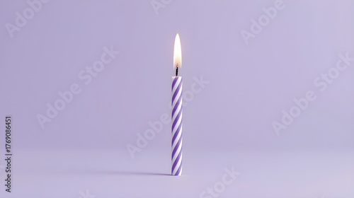 Purple Candle with Flame on Purple Background