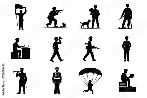 Collection of military and civilian silhouette icons