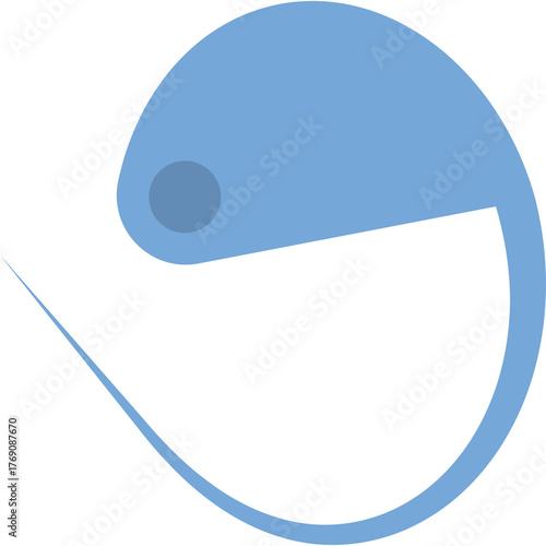 Abstract Blue Swirl Shape with Dark Blue Circle Accent on White Background Minimalist Graphic Design Element