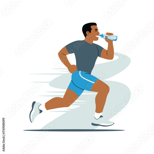 Man Hydrating While Running Flat Vector Illustration