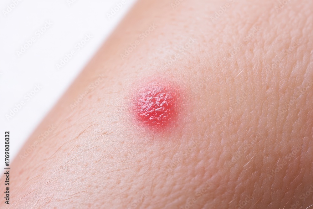 Fototapeta premium Close-up view of a circular skin rash on the arm.