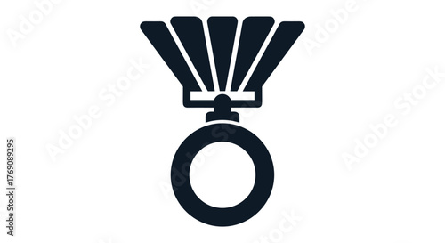 An abstract vector graphic depicting a dark blue medal or badge, signifying honor, achievement, or a prestigious award, on a plain white backdrop.