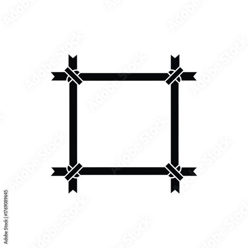 Black ribbon square frame with knotted corners vector