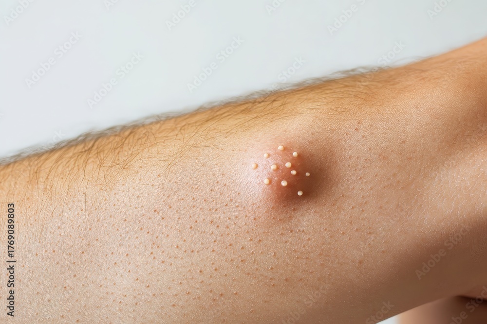 Fototapeta premium Close-up view of a skin lesion with small bumps.