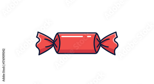 A simple cartoon illustration of a single red candy, neatly wrapped, on a clean white background.