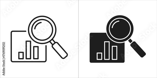 Magnifying glass over bar chart icon