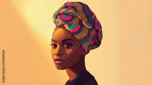 Editorial Vector Illustration of African Woman with Headwrap – Warm and Modern Design, Ai generate