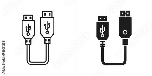 Line art and silhouette of usb cables connected together
