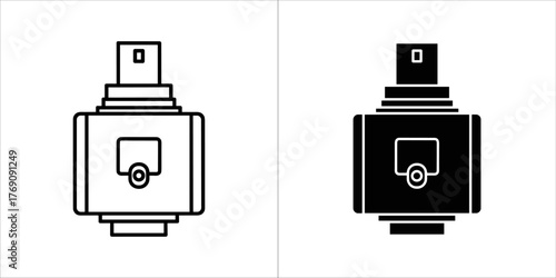 Two icons of a spray bottle, one outline and one filled