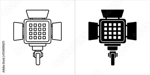 Two icons of a studio light, one outline and one filled