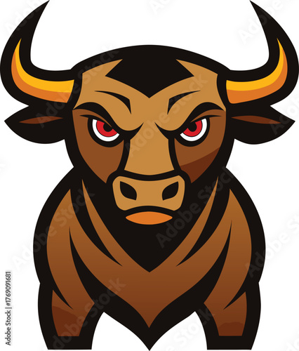 Angry Bull Mascot Vector Illustration. Charging Bovine Animal Graphic. Wild Cattle Beast Logo. Cartoon Steer Character