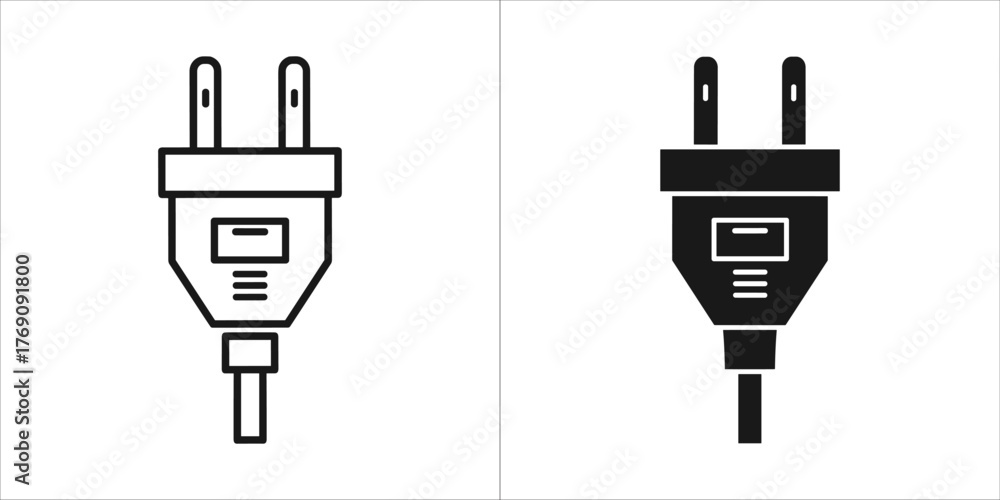 Fototapeta premium Set of two electrical plugs, one outlined and one solid black