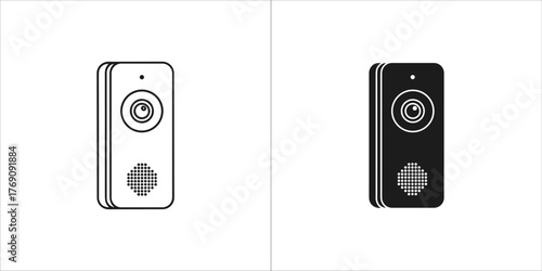 Outline and solid black icon of a smart doorbell