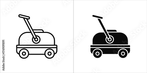 Outline and solid black icon of a lawn mower