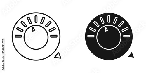 Two icons of a control knob, one outlined and one solid black