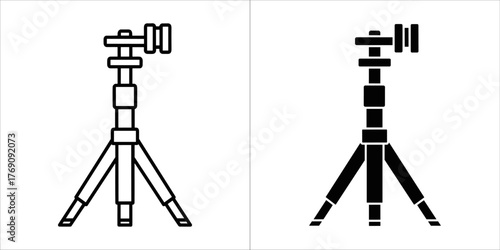Outline and solid black tripod with camera