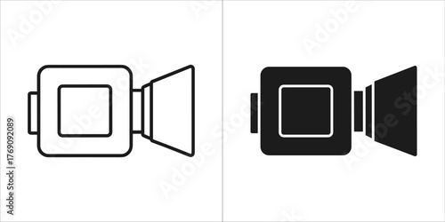 Two icons of a video camera, one outline and one filled