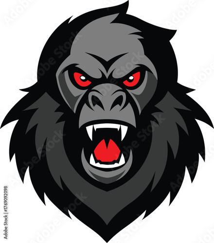 Angry gorilla ape head mascot logo vector illustration powerful primate animal icon design for sport team emblem