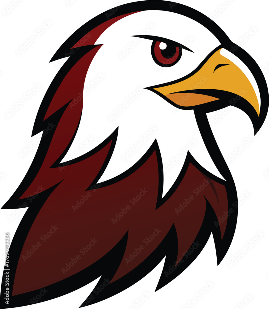 Obraz premium Proud bald eagle head mascot with keen eyes and strong beak, American bird emblem, patriotic animal symbol