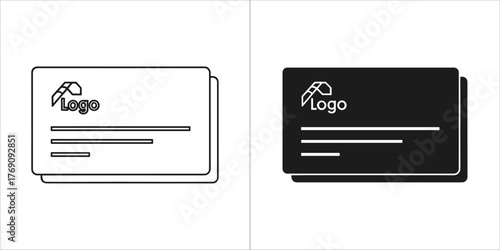 Two icons of a stack of business cards, one outline and one solid