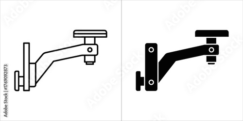 Two icons of a wall mount bracket, one outline and one solid