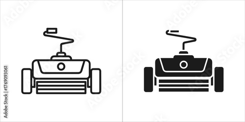 Robot vacuum cleaner icon, , line art and solid silhouette versions