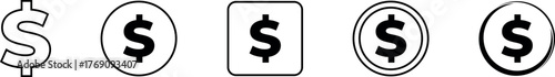 american dollar sign icon set. american currency icon. dollar icon for app, ui, website and logo. payment symbol. dollar coin. simple black dollar icon. vector illustration on transparent background 