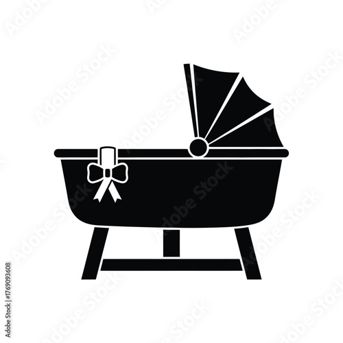 Black silhouette of a baby bassinet with a bow cradle