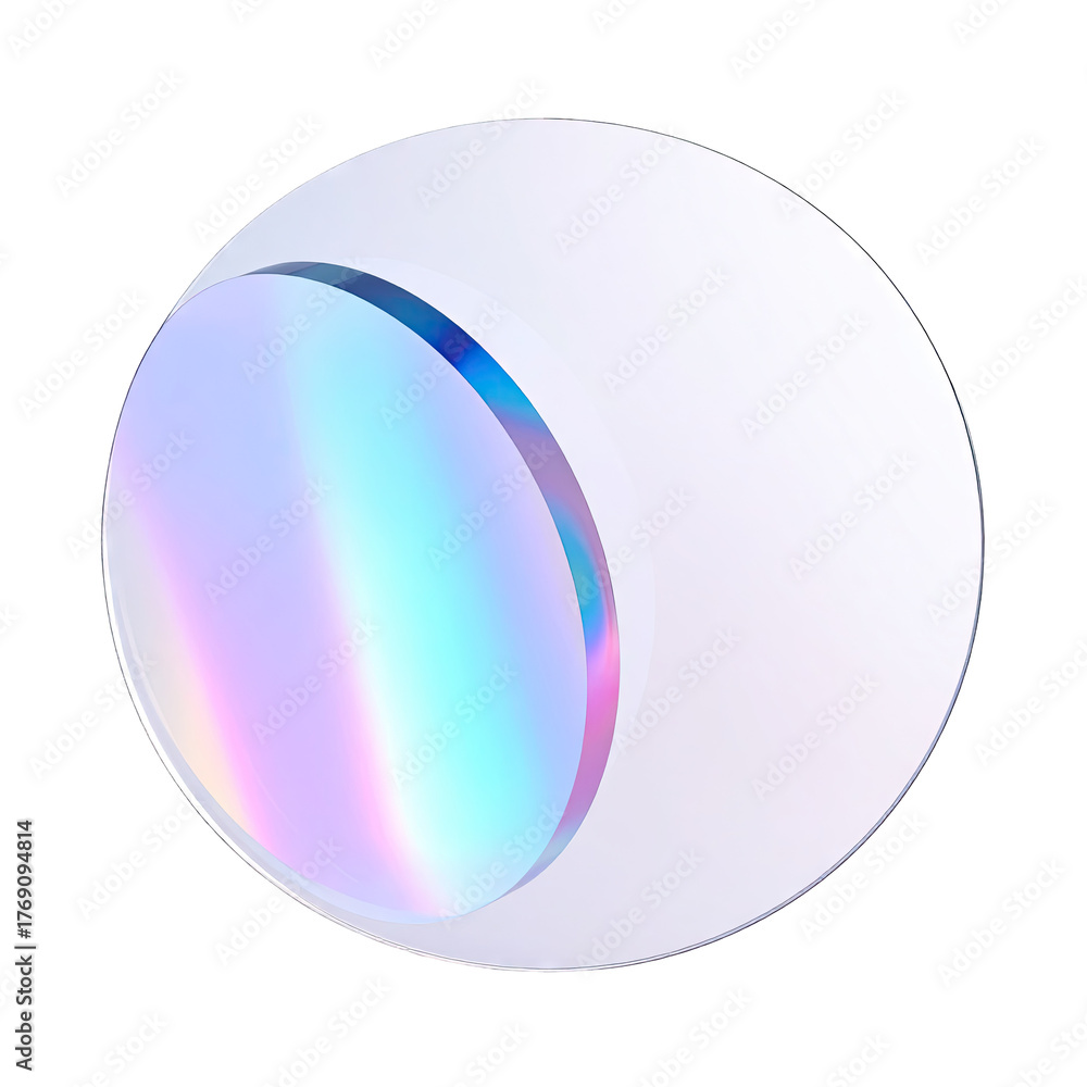 Naklejka premium Iridescent circle overlapping a matte white circle