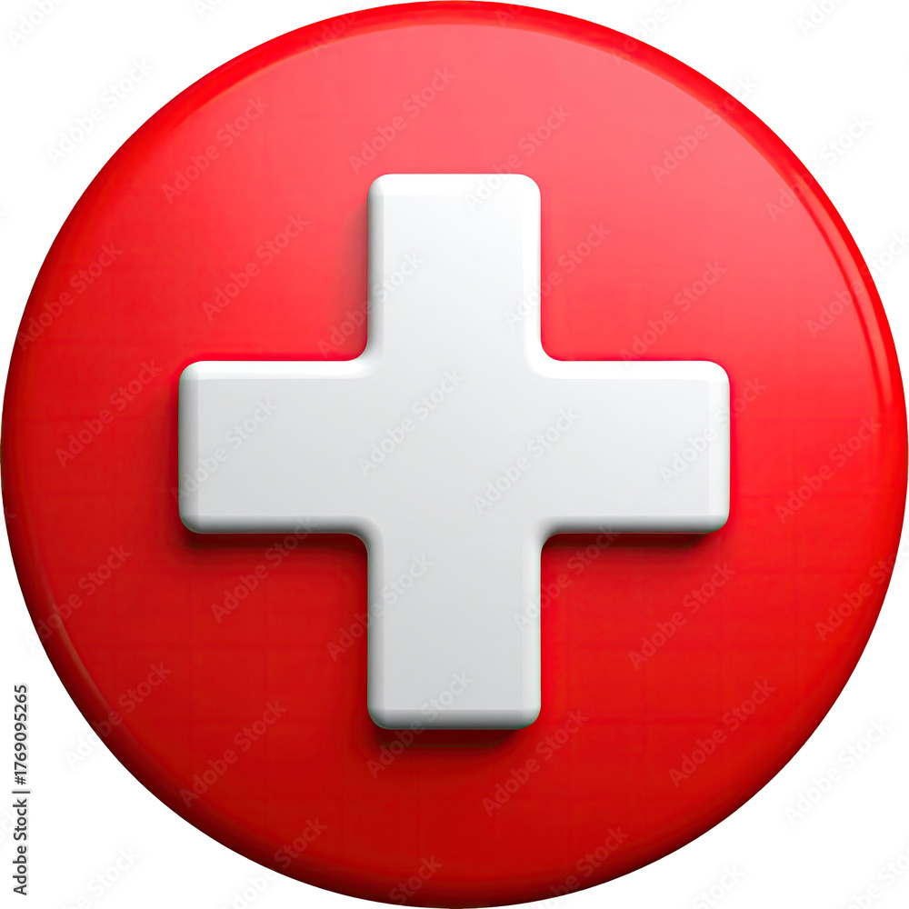 Obraz premium Red button w/ white medical cross in relief