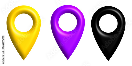 Set of 3D map pin icons on white background. Vector  illustration. 