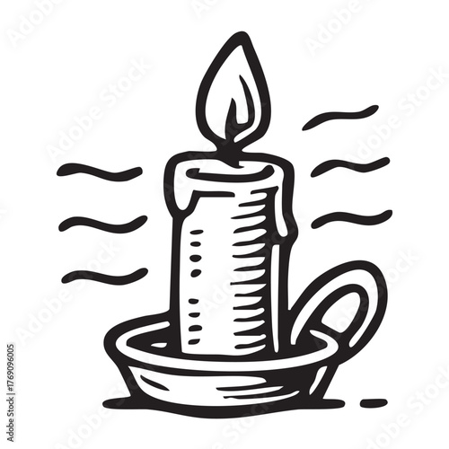 Hand Drawn Christmas Candle Illustration with Rising Warm Flames