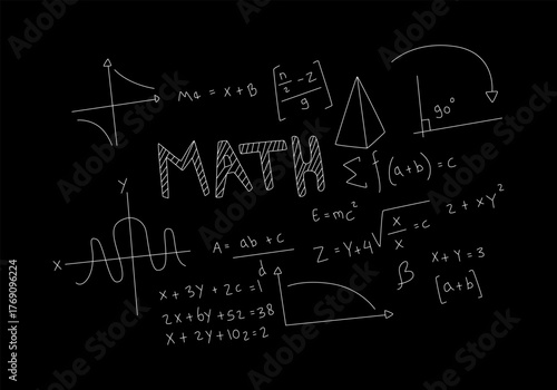Realistic math chalkboard background illustration