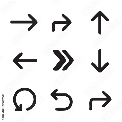 Set of nine arrow isolated on white background directions
