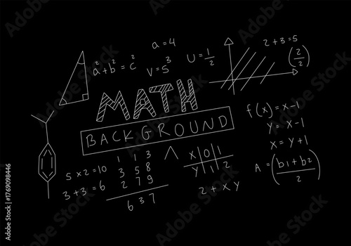 Realistic math chalkboard background illustration